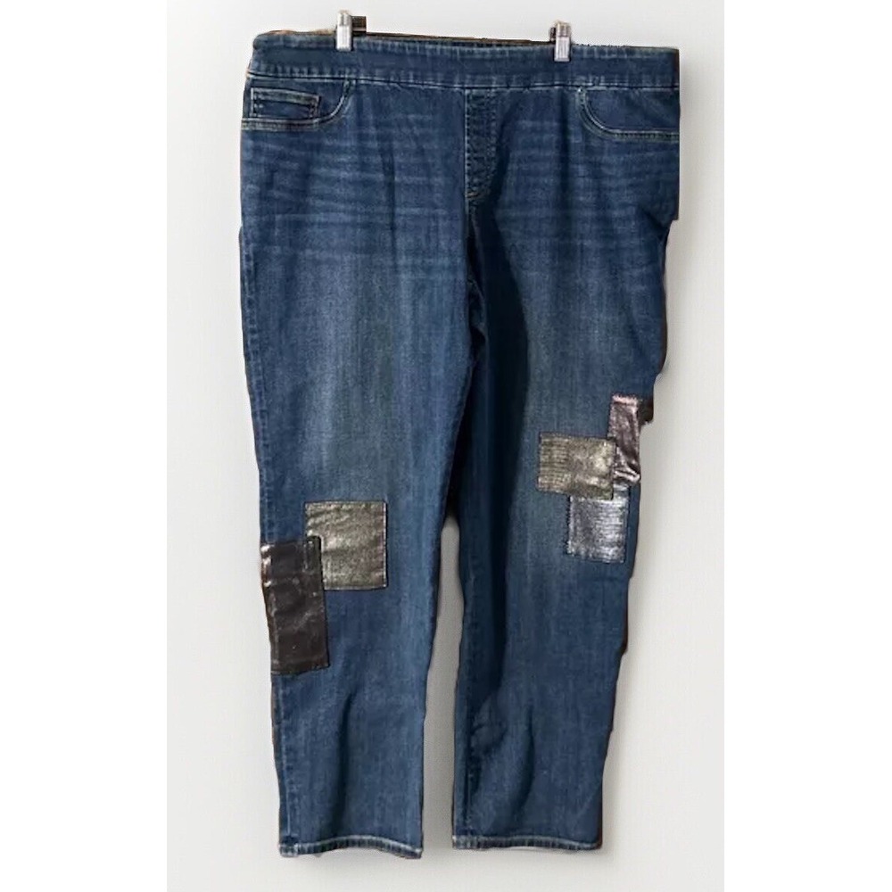 Chicos Chico's Pull On Jegging Ankle Jeans Appliquéd Patches Plus Sz 18‎ (3.5)